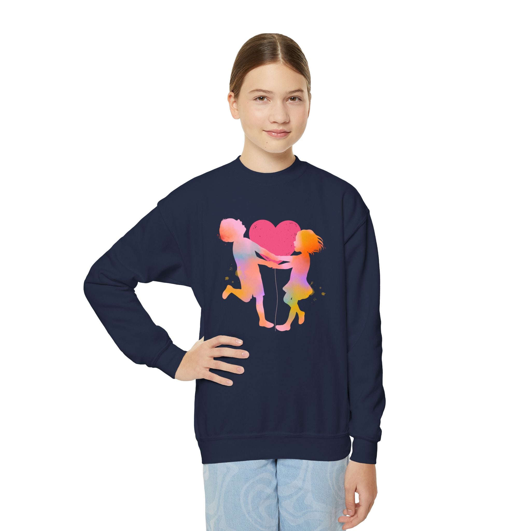 Colorful Heart Youth Crewneck Sweatshirt, Kids Apparel, Cute Sweatshirt, Love Themed Clothing