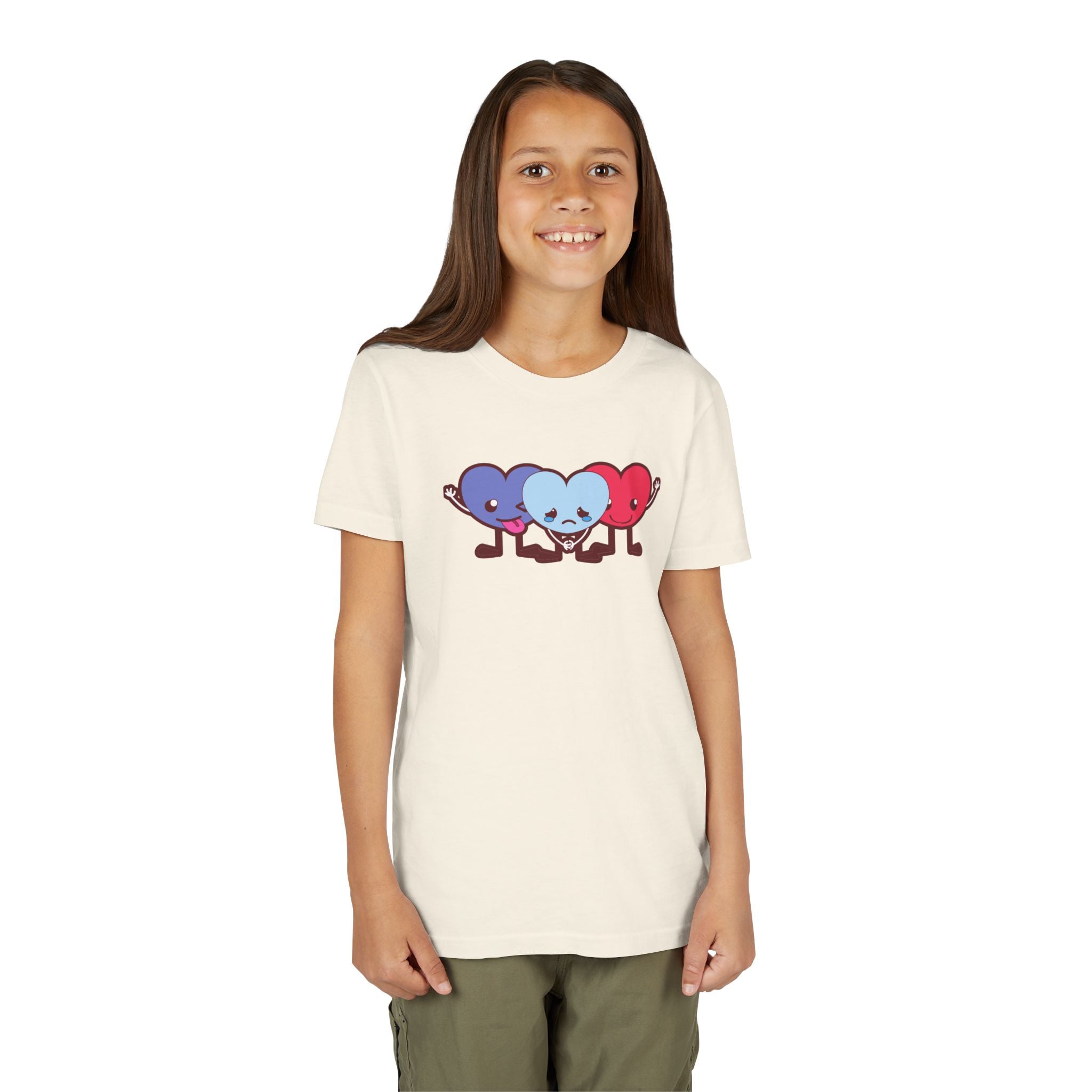 Playful Heart Friends Youth Tee, Kids Graphic T-Shirt, Cute Short Sleeve