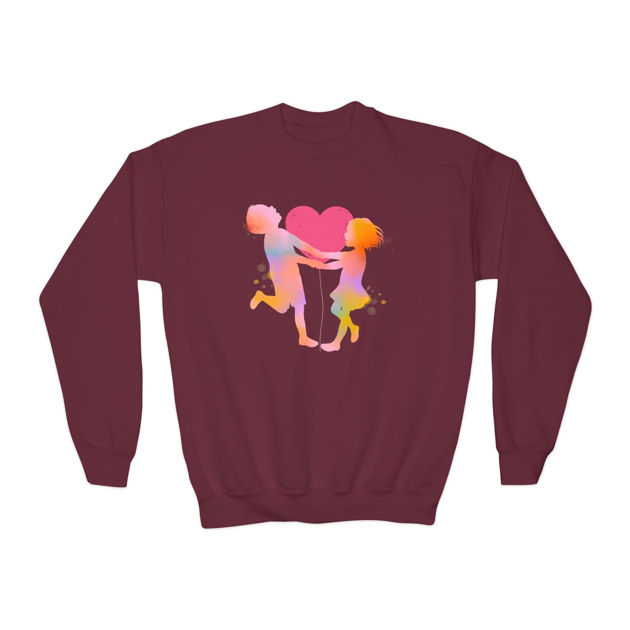 Colorful Heart Youth Crewneck Sweatshirt, Kids Apparel, Cute Sweatshirt, Love Themed Clothing