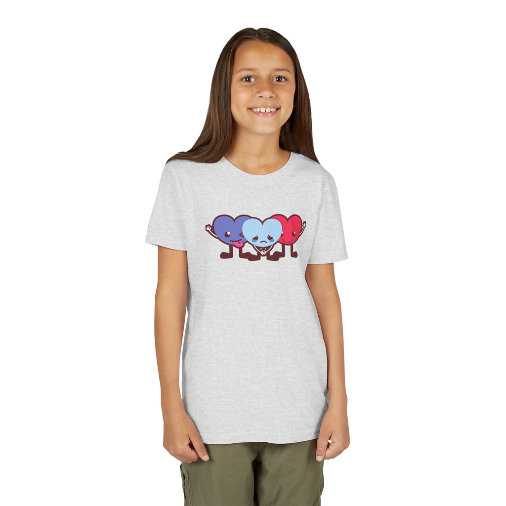 Playful Heart Friends Youth Tee, Kids Graphic T-Shirt, Cute Short Sleeve