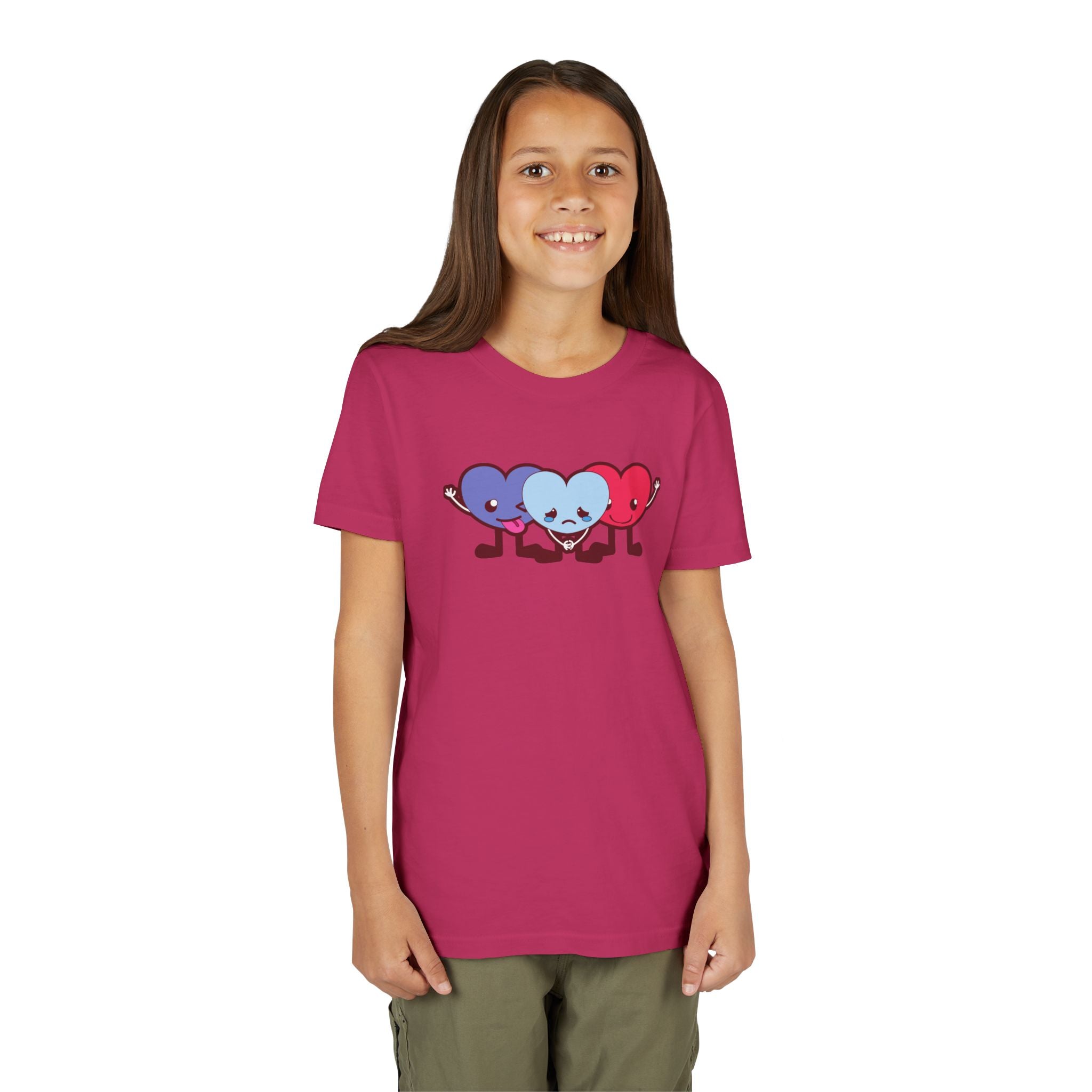 Playful Heart Friends Youth Tee, Kids Graphic T-Shirt, Cute Short Sleeve