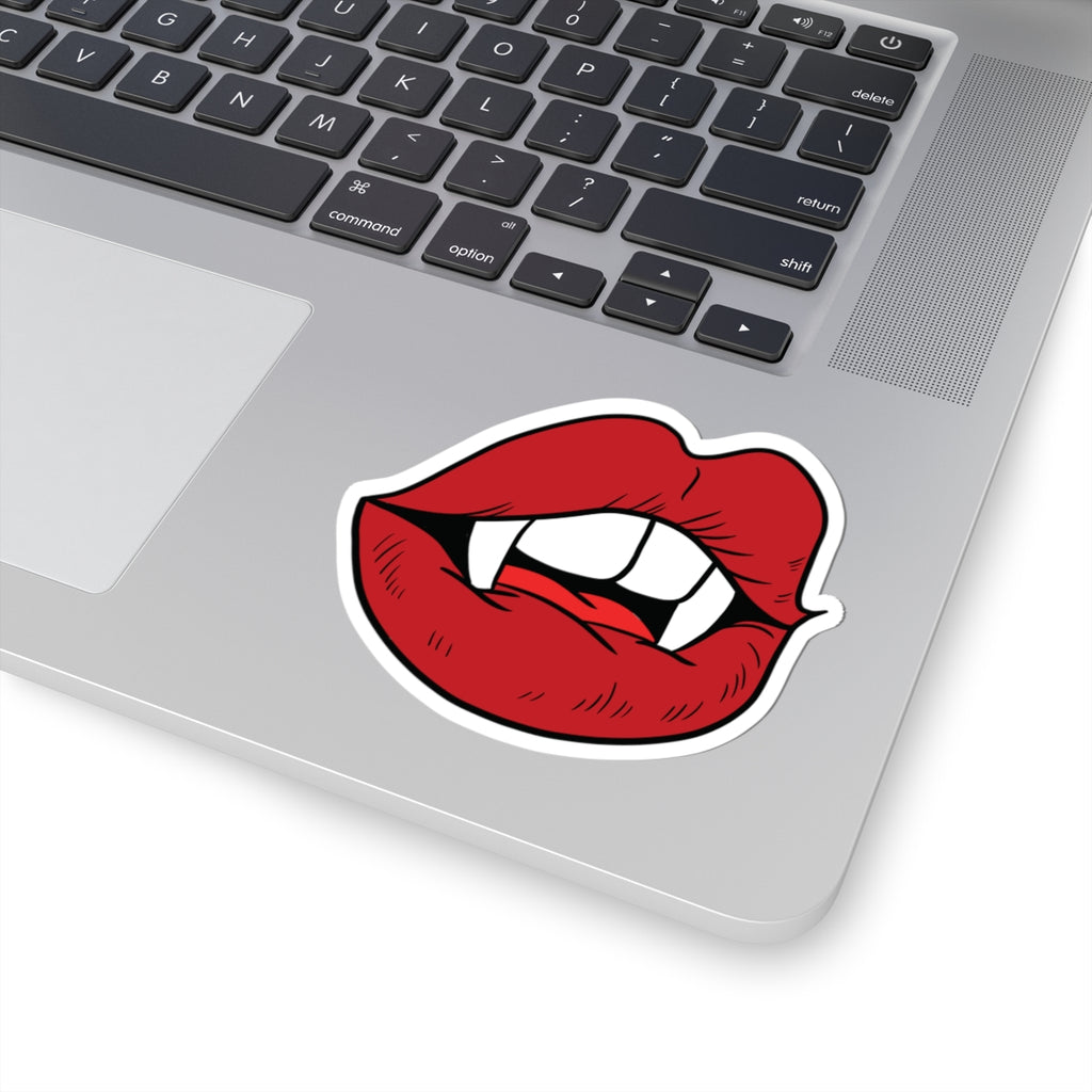 Vampire Kiss-Cut Stickers - Edgy Lip Biting Vampire Design for Halloween, Party Favors, Laptop Decor, Gift Ideas, Trendy Stickers