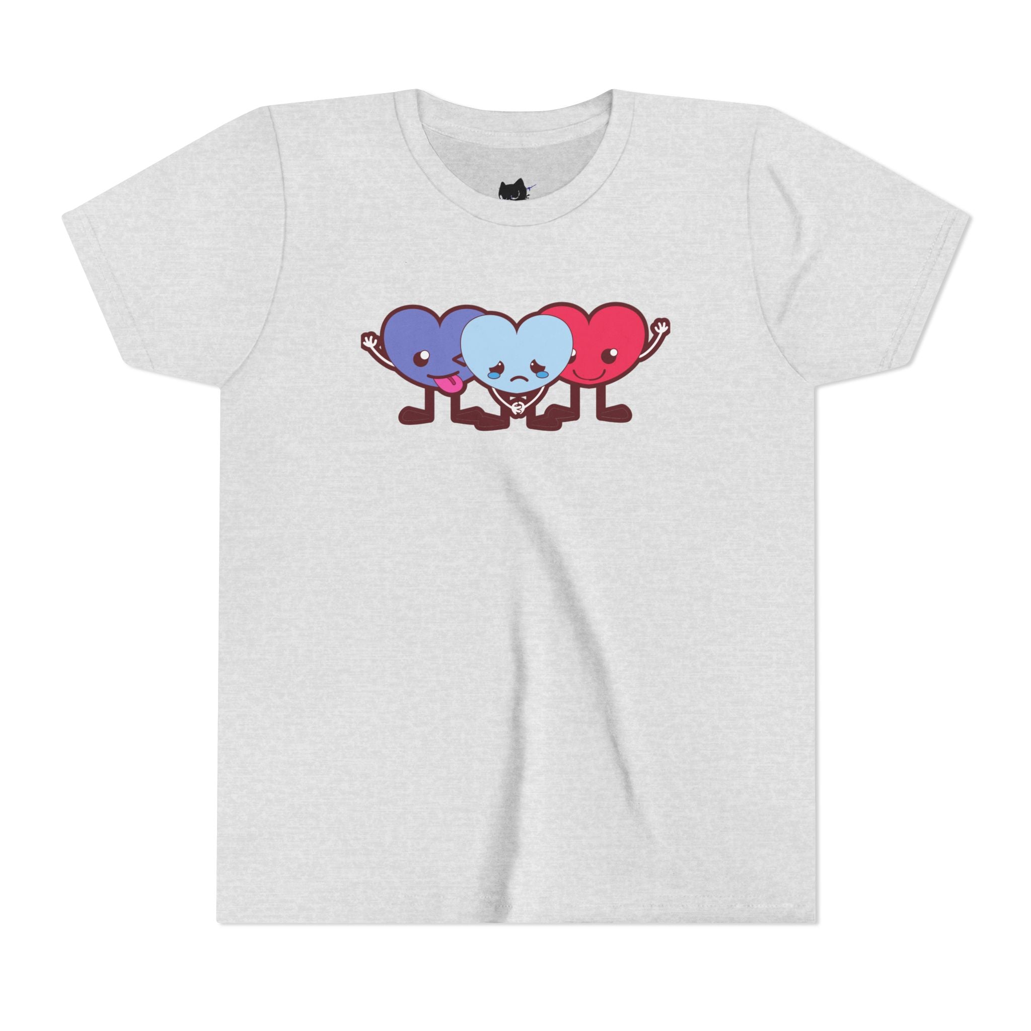Playful Heart Friends Youth Tee, Kids Graphic T-Shirt, Cute Short Sleeve