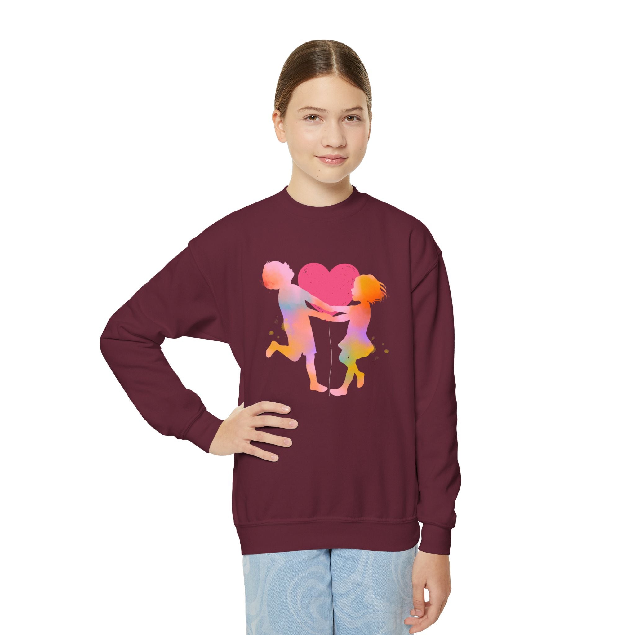 Colorful Heart Youth Crewneck Sweatshirt, Kids Apparel, Cute Sweatshirt, Love Themed Clothing