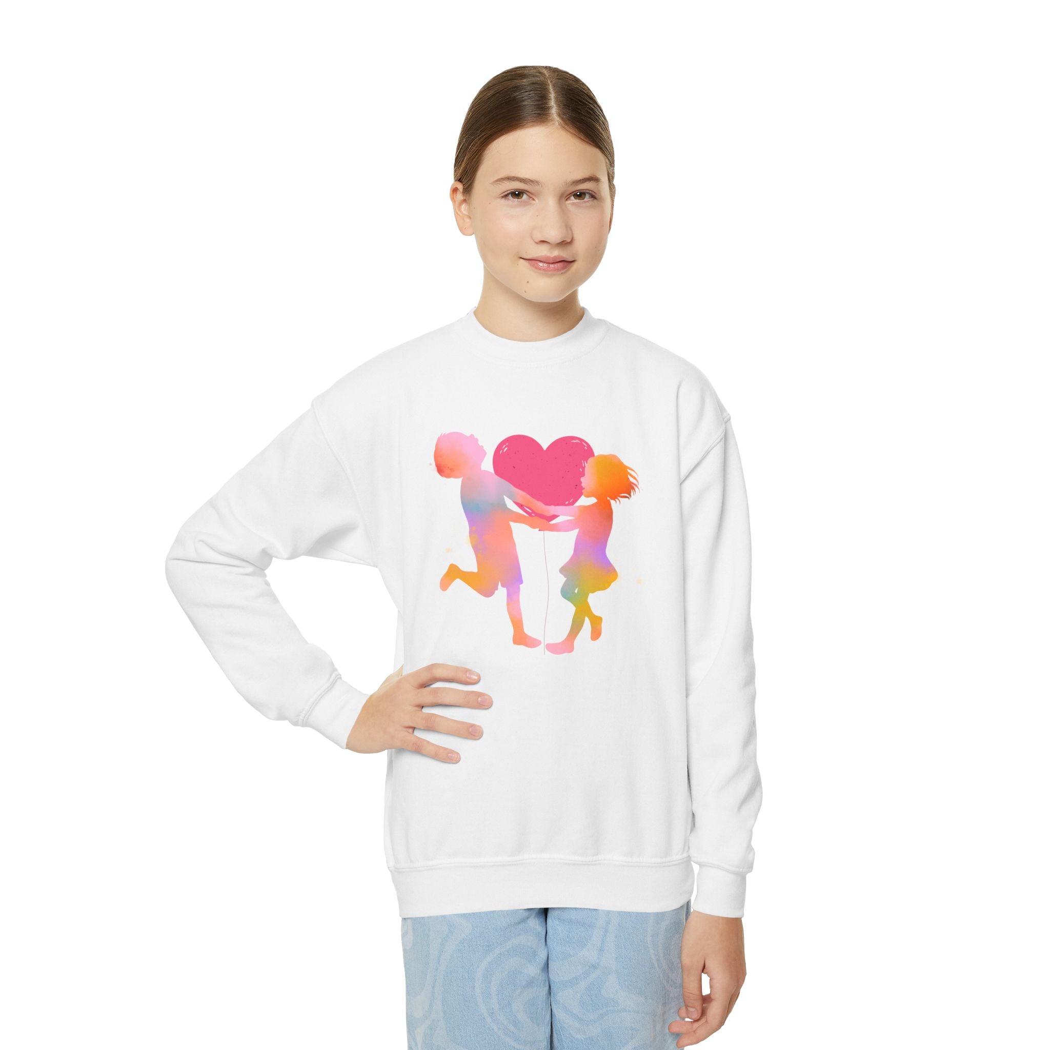 Colorful Heart Youth Crewneck Sweatshirt, Kids Apparel, Cute Sweatshirt, Love Themed Clothing