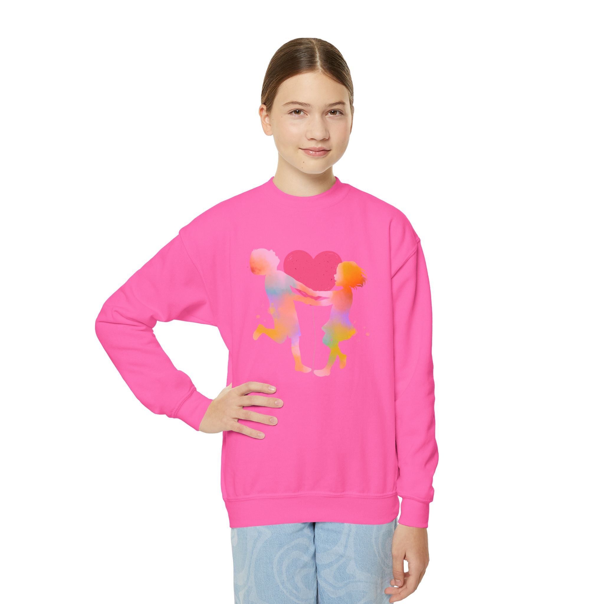 Colorful Heart Youth Crewneck Sweatshirt, Kids Apparel, Cute Sweatshirt, Love Themed Clothing