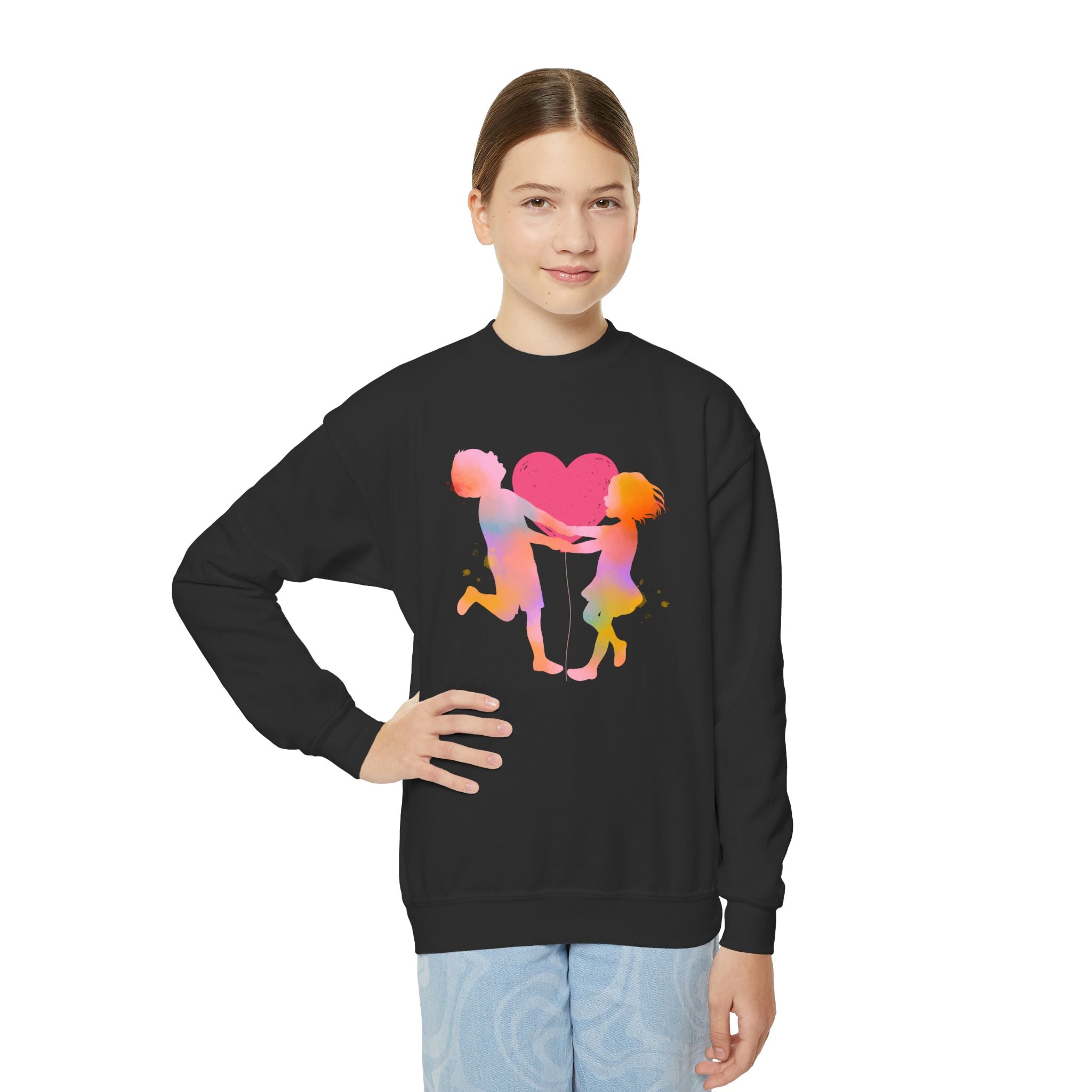Colorful Heart Youth Crewneck Sweatshirt, Kids Apparel, Cute Sweatshirt, Love Themed Clothing
