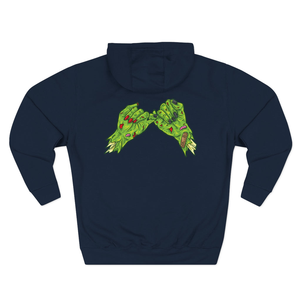 Zombie Hand Three-Panel Fleece Hoodie, Halloween Apparel, Graphic Hoodie, Unisex Sweatshirt, Fun Gift for Friends
