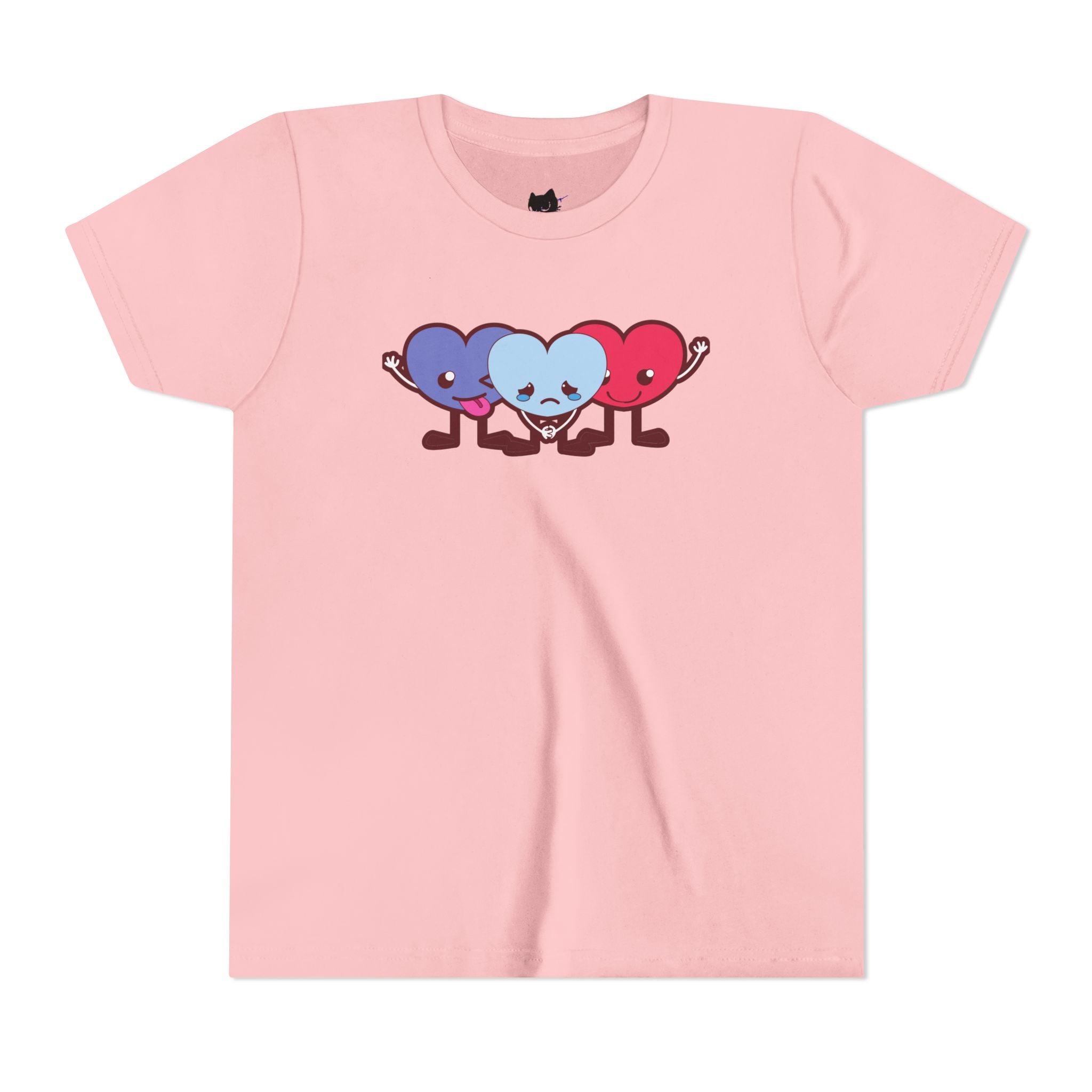 Playful Heart Friends Youth Tee, Kids Graphic T-Shirt, Cute Short Sleeve