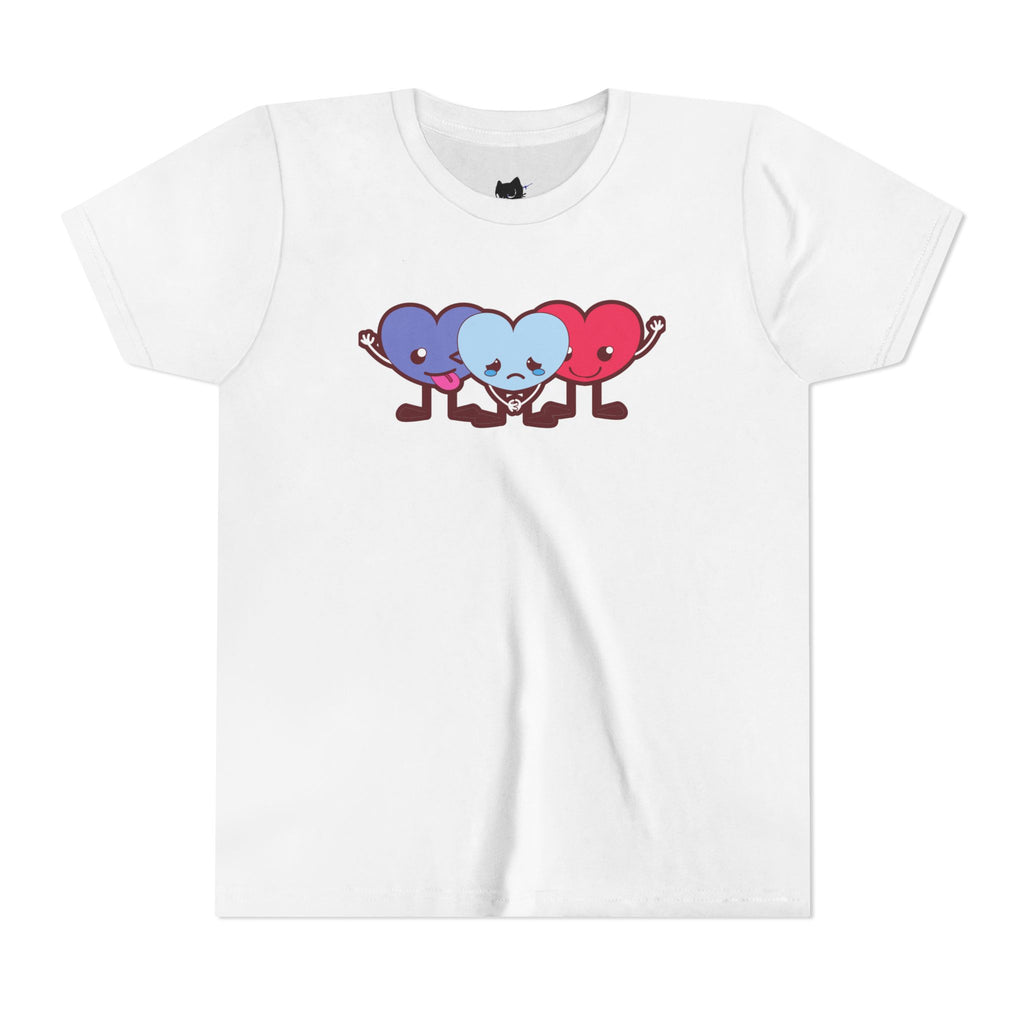Playful Heart Friends Youth Tee, Kids Graphic T-Shirt, Cute Short Sleeve