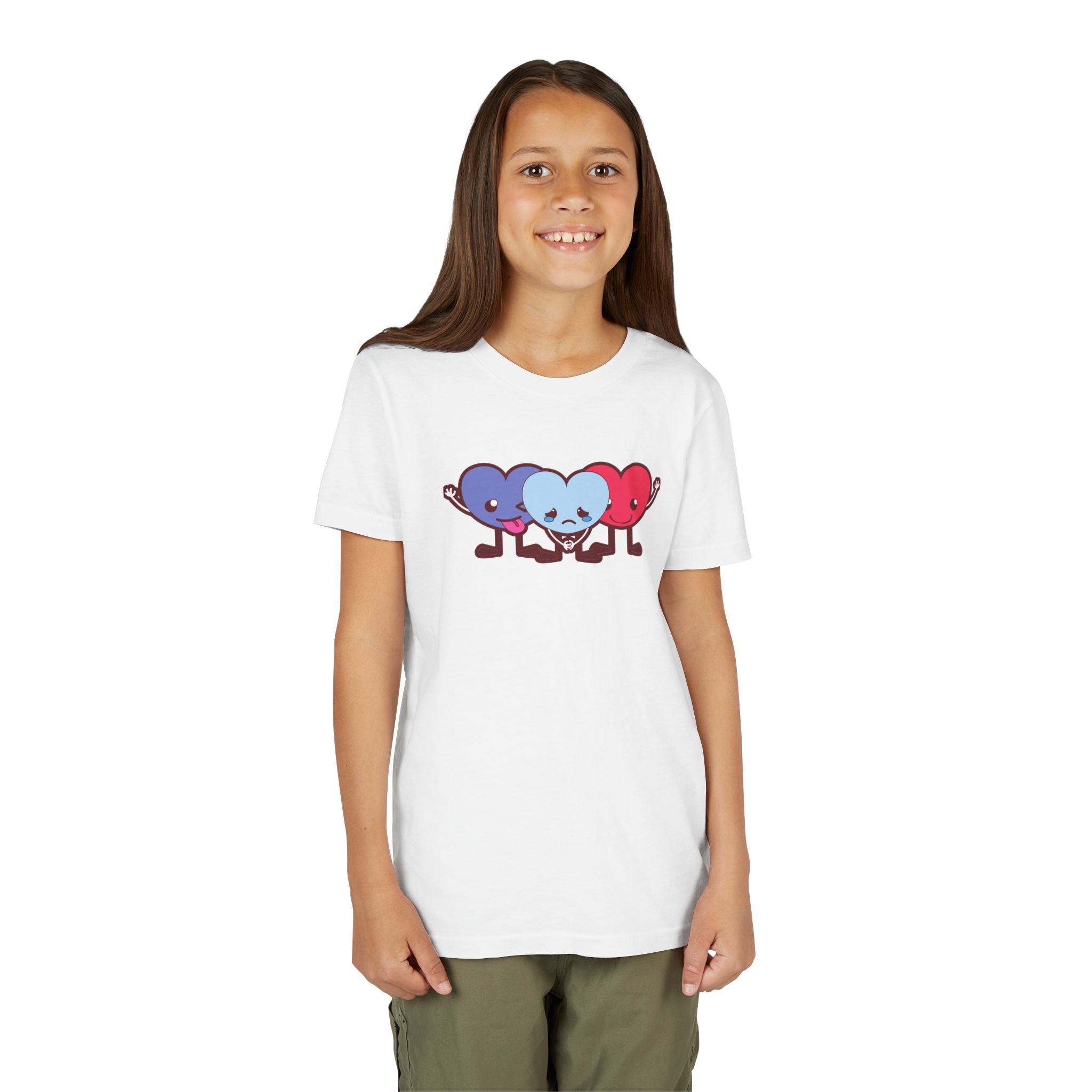 Playful Heart Friends Youth Tee, Kids Graphic T-Shirt, Cute Short Sleeve