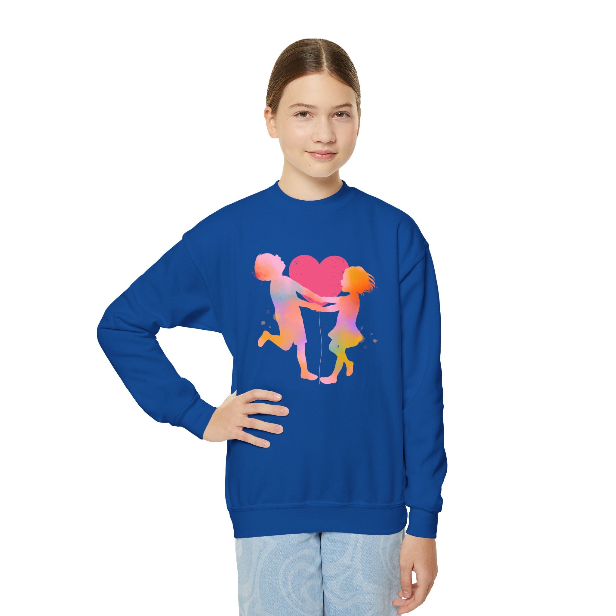 Colorful Heart Youth Crewneck Sweatshirt, Kids Apparel, Cute Sweatshirt, Love Themed Clothing