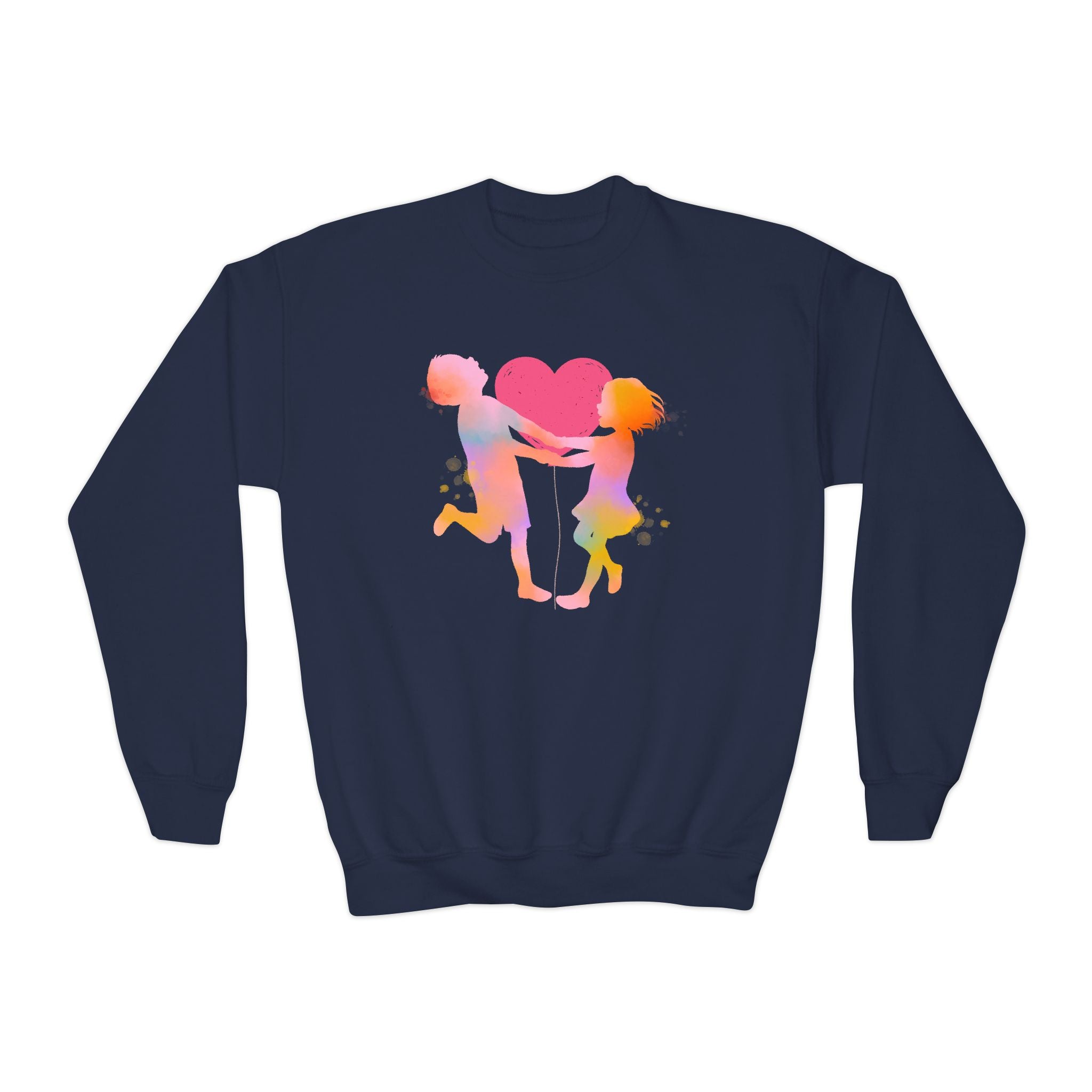 Colorful Heart Youth Crewneck Sweatshirt, Kids Apparel, Cute Sweatshirt, Love Themed Clothing