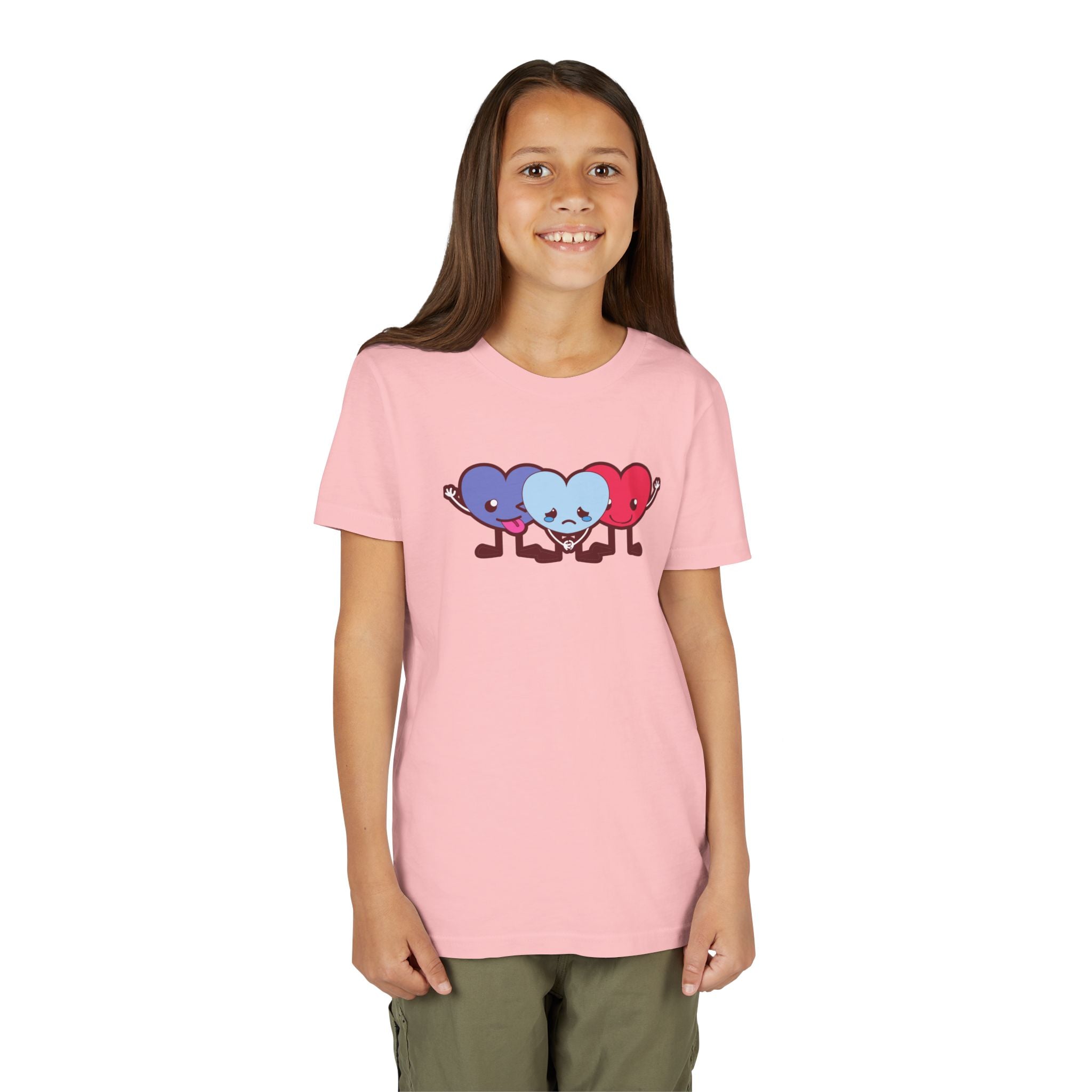 Playful Heart Friends Youth Tee, Kids Graphic T-Shirt, Cute Short Sleeve