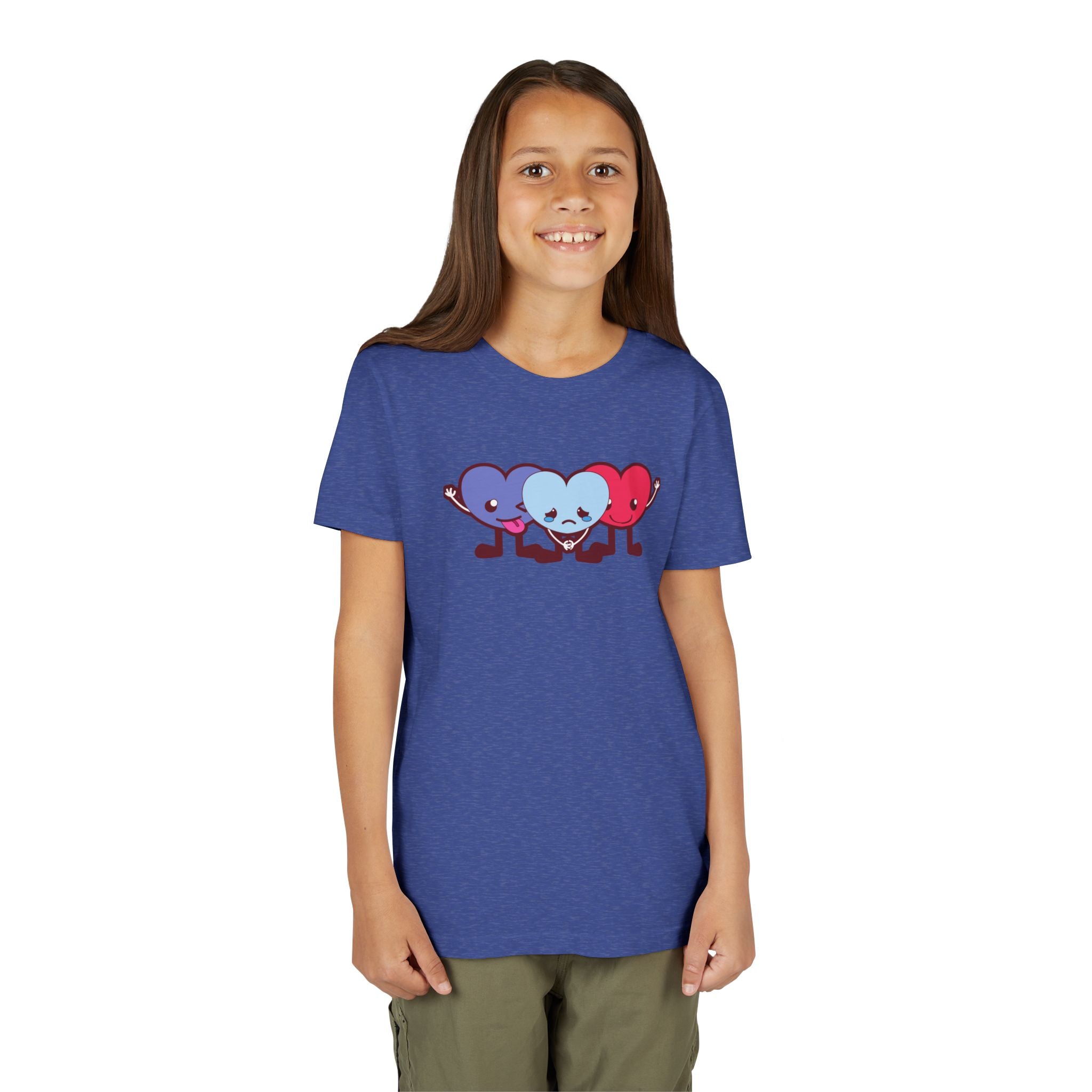 Playful Heart Friends Youth Tee, Kids Graphic T-Shirt, Cute Short Sleeve