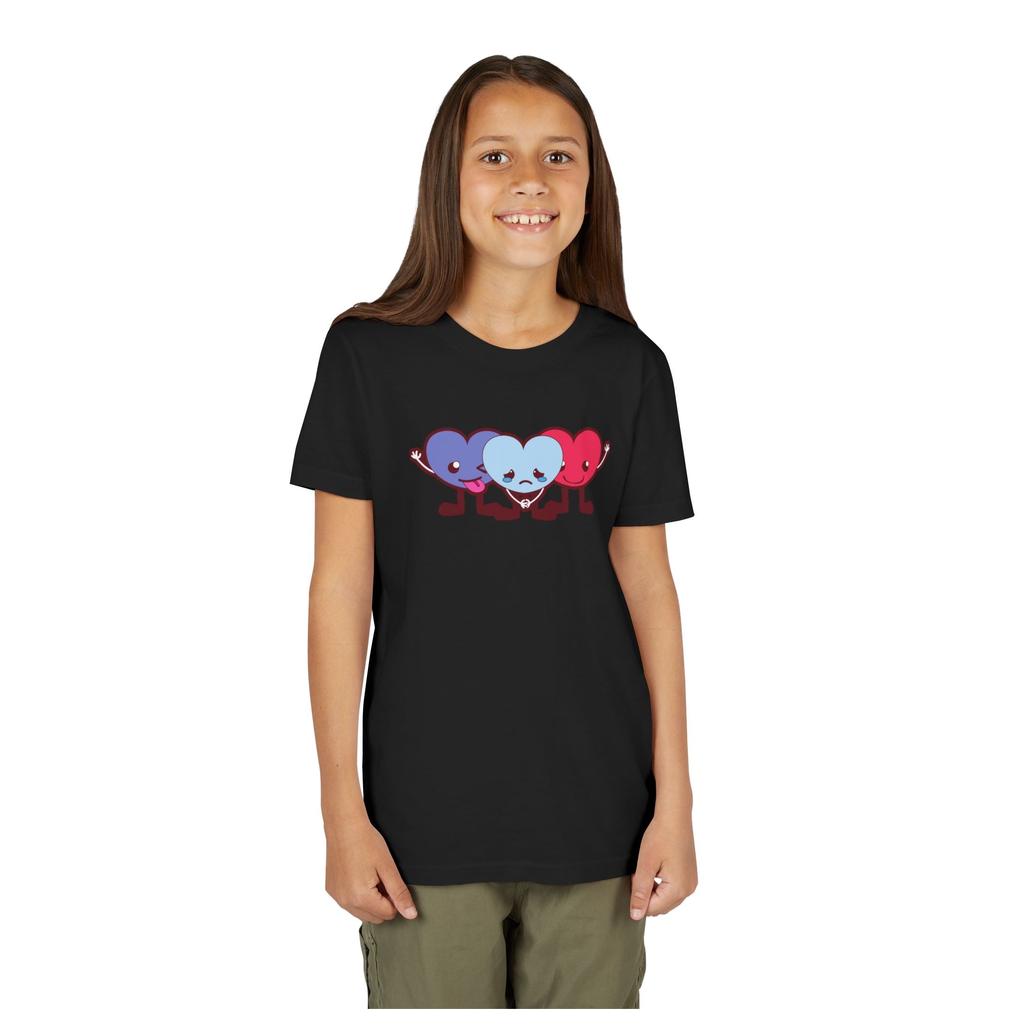 Playful Heart Friends Youth Tee, Kids Graphic T-Shirt, Cute Short Sleeve