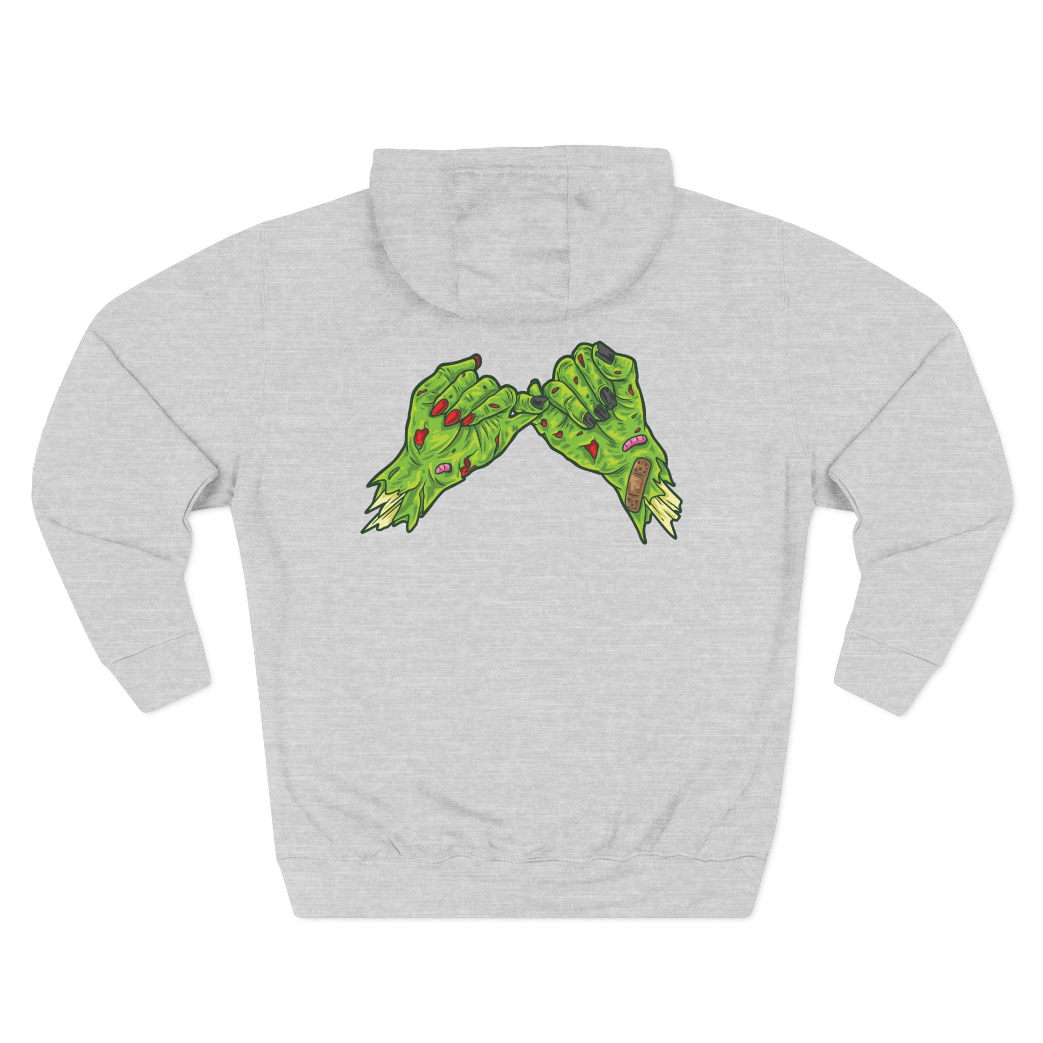 Zombie Hand Three-Panel Fleece Hoodie, Halloween Apparel, Graphic Hoodie, Unisex Sweatshirt, Fun Gift for Friends